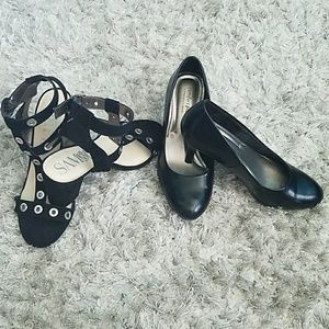 Leather heals, from left to right, size 7 & 6 Wide